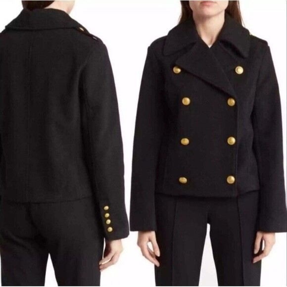 Rebecca Minkoff Double Breasted Epaulet Women’s Black Pea Coat Size Medium NWT - Picture 1 of 9